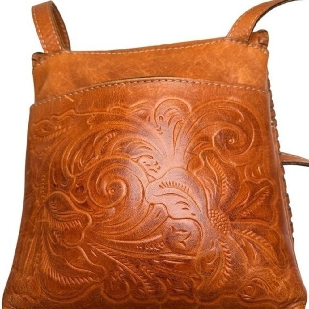 Patricia Nash Granada Tooled Leather Crossbody Bag Tan Floral Western Boho - Picture 3 of 16